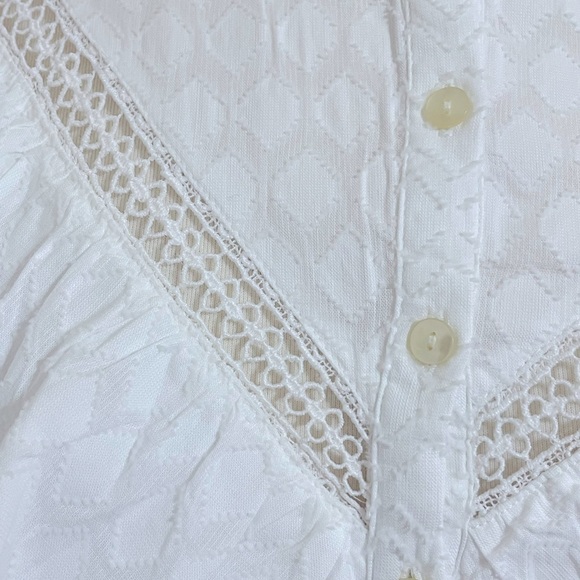 New LOFT White Cotton Romantic Ruffled Prairie Button Down Shirt Medium - Picture 6 of 12